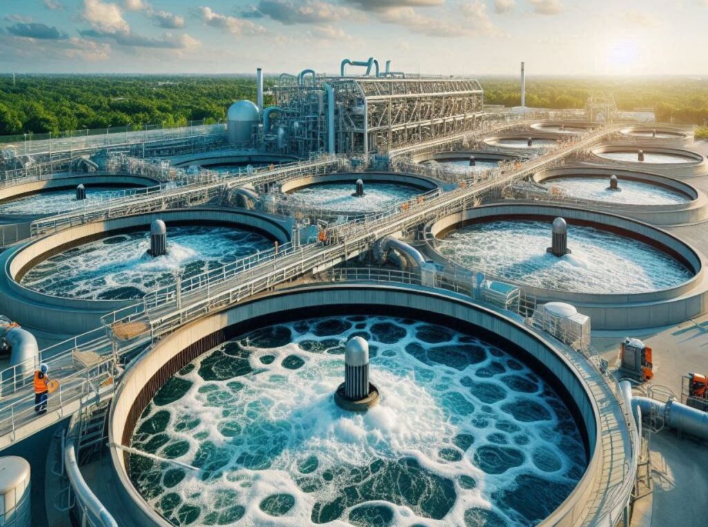 overhead view of an activated sludge plant