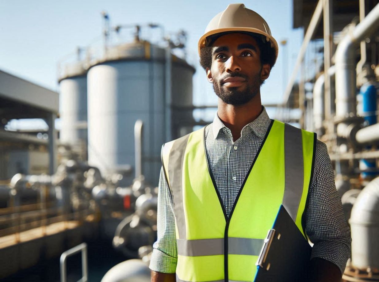 african american wastewater operator taking notes