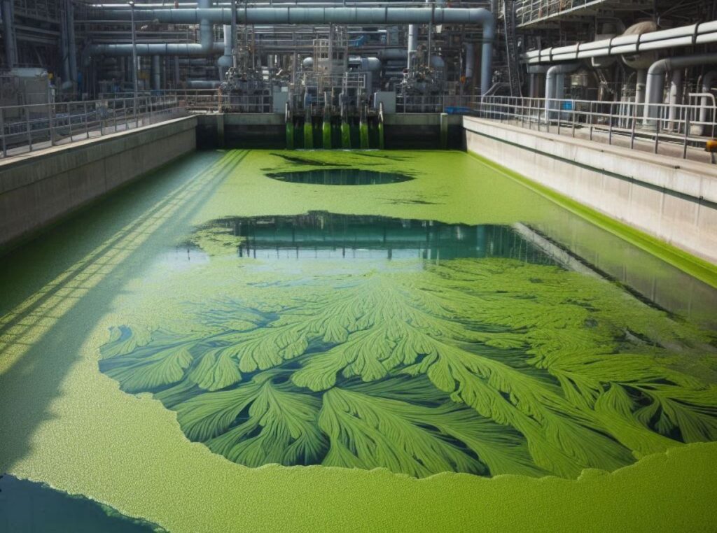 algae on the surface of a basin