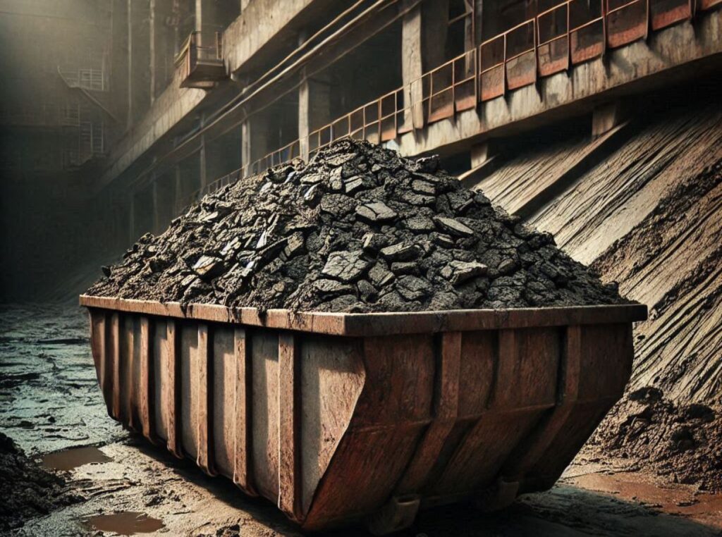 dumpster filled with wastewater sludge