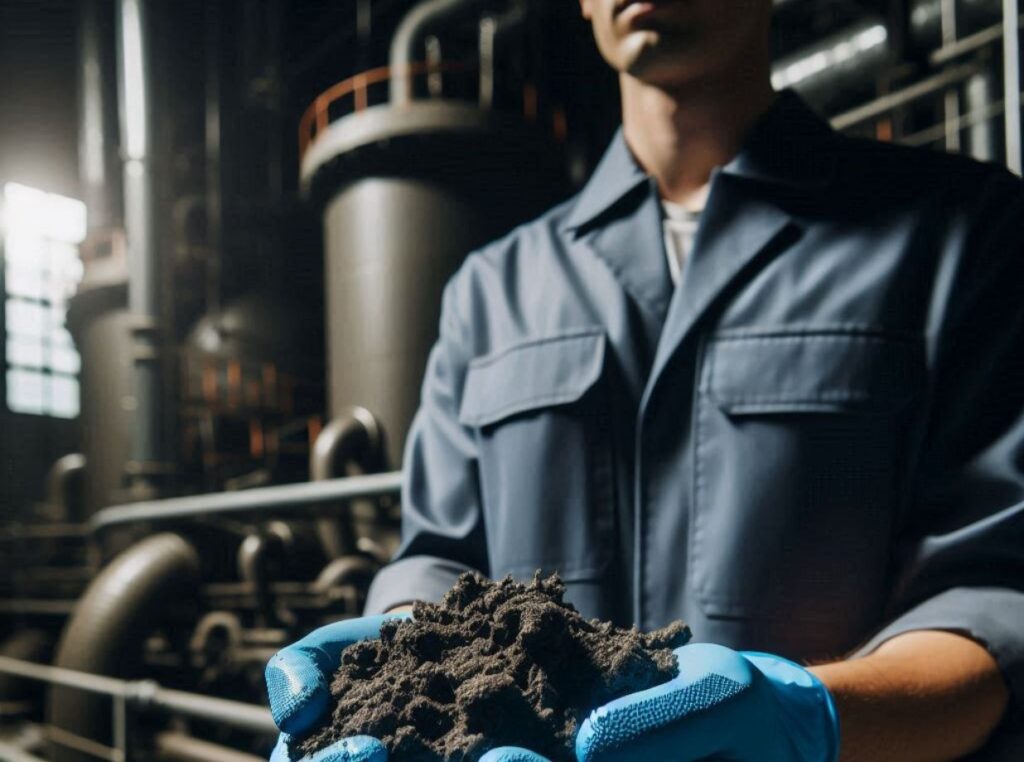 dumpster filled with wastewater sludge